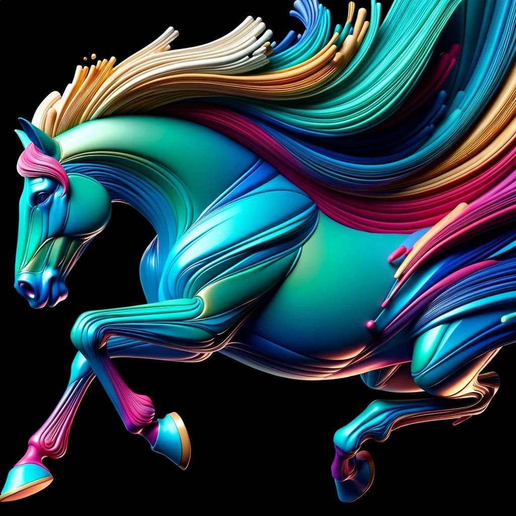 a horse, 3D digital painting, soft gradients, bright colors